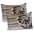thumbnail image 1 of Ambesonne Wagon Wheel Pillow Sham 2 Pack, Log Wall Cart, 26"x20", Umber Beige, 1 of 3