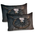 thumbnail image 1 of Ambesonne Wagon Wheel Pillow Sham 2 Pack, Rustic Skulll, 30"x20", White Black Brown, 1 of 3