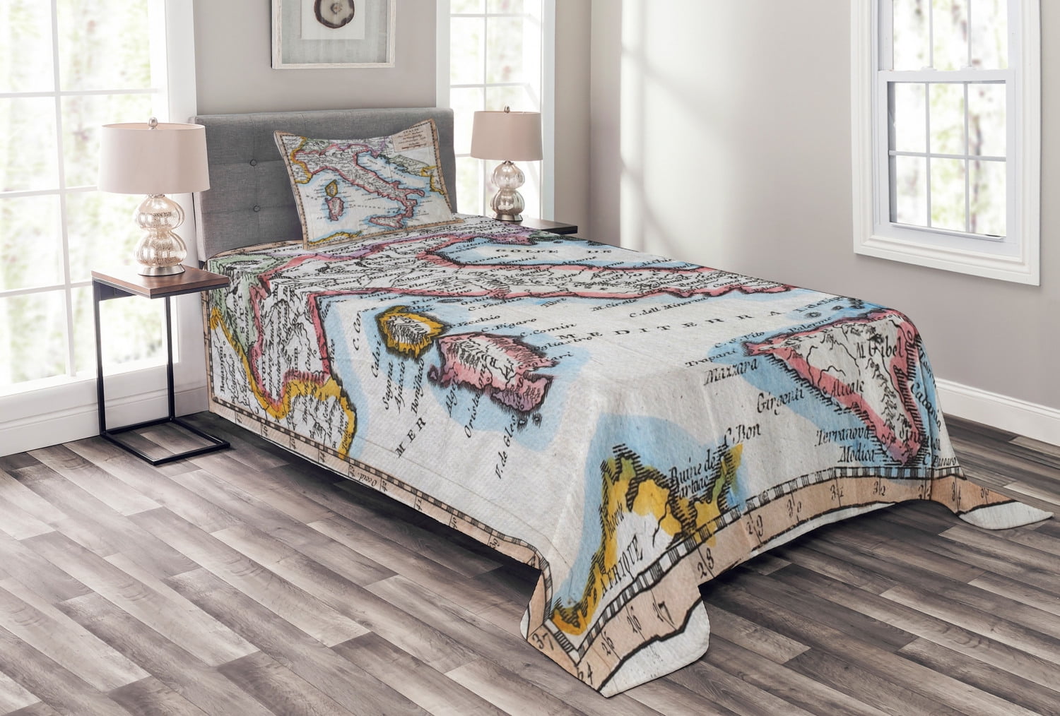 White Quilted Twin Bedspread Set with Pillow Sham