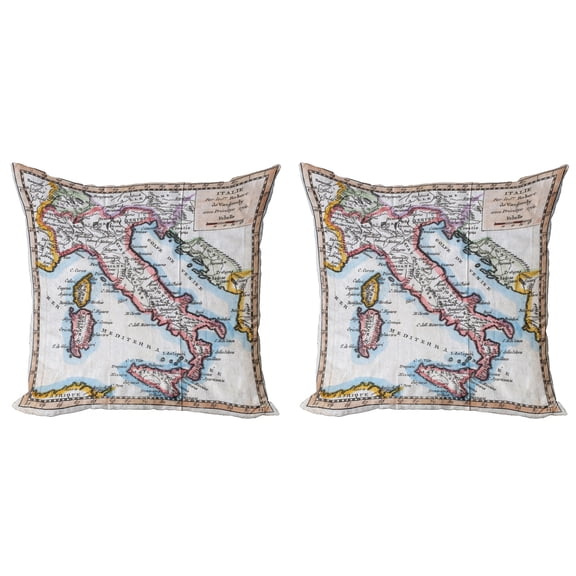 Ambesonne Wanderlust Throw Pillow Cover 2 Pack, Vintage Italy Map Art, 18", Multicolor