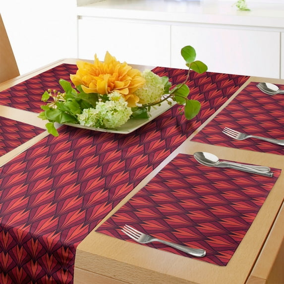 Ambesonne Warm Colors Table Runner & Placemats, Nostalgia Floral Leafy, Placemat 4 pcs + Runner 14"x72", Raspberry and Burnt Sienna