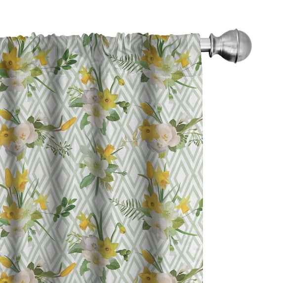 Ambesonne Watercolor Window Curtains, Blooming Floral Nature, Each 28" W x 84" L, Pale Green Yellow White
