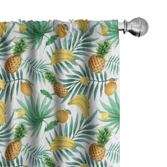 Ambesonne Watercolor Window Curtains, Exotic Fruits Leaves, Each 28" W x 63" L, Green Yellow Pale Brown