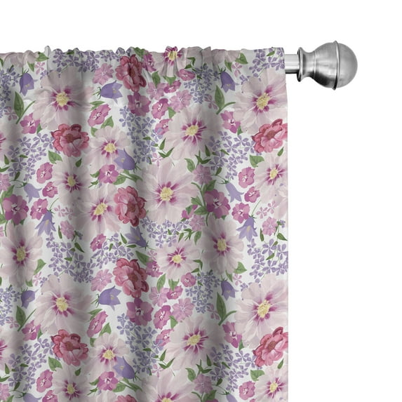 Ambesonne Watercolor Window Curtains, Fresh Spring Flora, Each 28" W x 95" L, Lavender Pink Green
