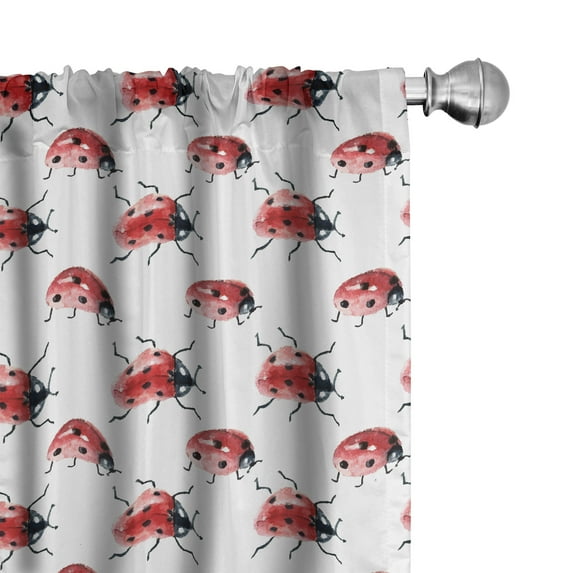 Ambesonne Watercolor Window Curtains, Lady Bug Insect, Each 28" W x 95" L, Vermilion Black White