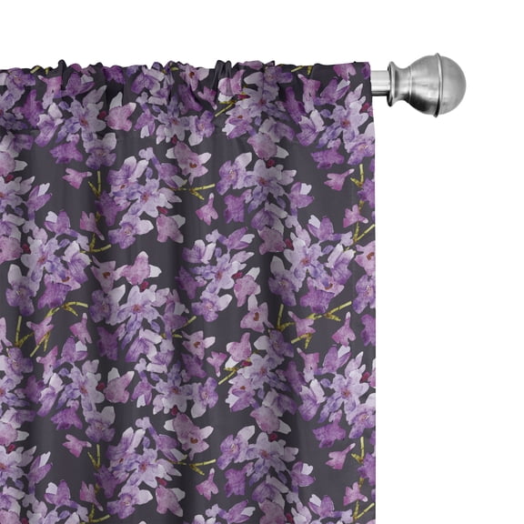 Ambesonne Watercolor 4-Panel Curtains, Paintbrush Summer Flora, 56"x63", Grey Violet