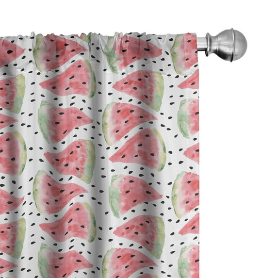 Ambesonne Watercolor Window Curtains, Pieces of Watermelon, Each 28" W x 95" L, Coral Pale Green Black