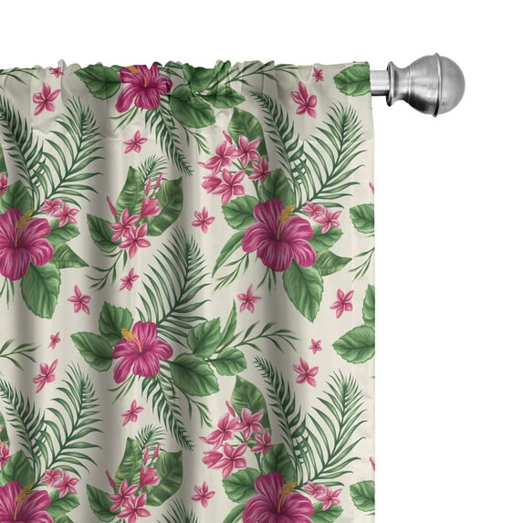 Ambesonne Watercolor 4-Panel Curtains, Plumeria Hibiscus, 56"x84", Magenta Cream Green
