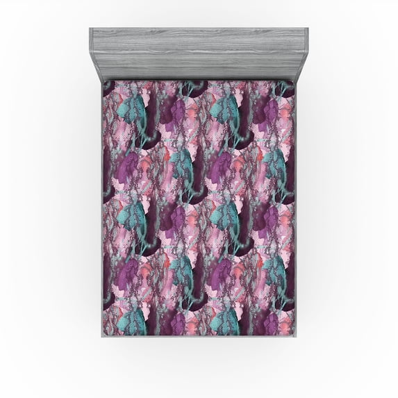 Ambesonne Watercolor Art Fitted Sheet, Snake Skin Spots Art, Queen Size, Eggplant Seafoam Blush