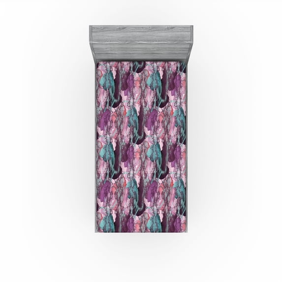 Ambesonne Watercolor Art Fitted Sheet, Snake Skin Spots Art, Twin Size, Eggplant Seafoam Blush
