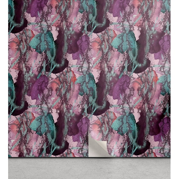 Ambesonne, Watercolor Art Peel & Stick Wallpaper for Home, Snake Skin Spots Art, 13"x100", Eggplant Seafoam Blush