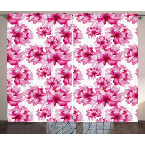 Ambesonne Watercolor Curtains 2 Panel Set, Abstract Peonies, 108" x 63", Pink Magenta