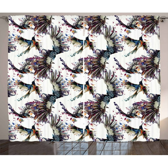 Ambesonne Watercolor Curtains 2 Panel Set, Lilly with Birds, 108" x 108", Multicolor