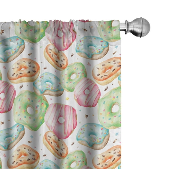 Ambesonne Watercolor Curtains, Delicious Donuts, Pair of 28"x95", Multicolor