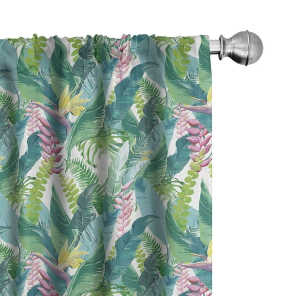 Ambesonne Watercolor Curtains, Exotic Jungle Hawaii, Pair of 28"x63", Green Pink White