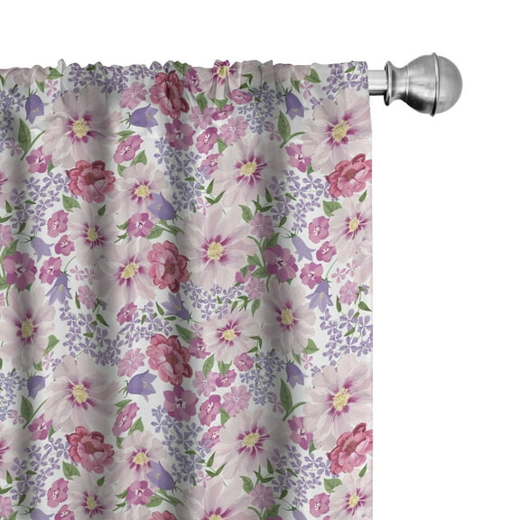 Ambesonne Watercolor Curtains, Fresh Spring Flora, Pair of 28"x84", Lavender Pink Green