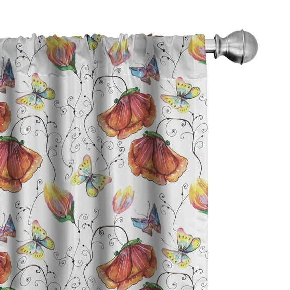 Ambesonne Watercolor Curtains, Natural Scene Butterfly, Pair of 28"x84", Multicolor
