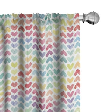 Ambesonne Watercolor Curtains, Paintbrush Effect Hearts, Pair of 28"x95", Multicolor