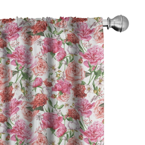 Ambesonne Watercolor Curtains, Pink Peonies Roses, Pair of 28"x95", Multicolor