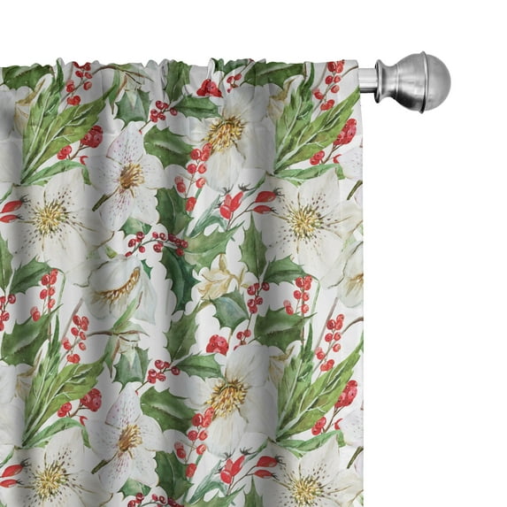 Ambesonne Watercolor Curtains, Poinsettia Pattern, Pair of 28"x84", Vermilion Yellow Green