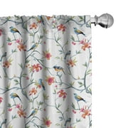 Ambesonne Watercolor Curtains, Retro Birds on Branches, Pair of 28"x84", Multicolor