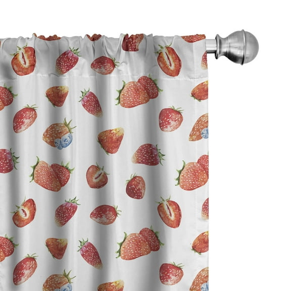 Ambesonne Watercolor Curtains, Strawberry Blueberry, Pair of 28"x63", Slate Blue Vermilion