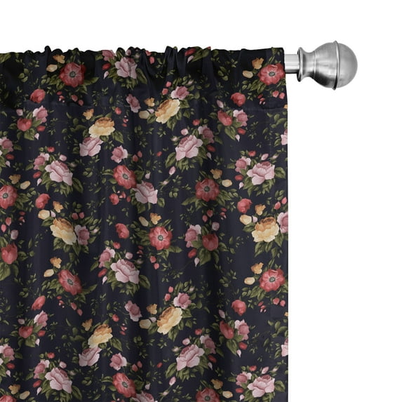 Ambesonne Watercolor Curtains, Vintage Rose Garden, Pair of 28"x95", Multicolor