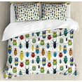 thumbnail image 1 of Ambesonne Watercolor Duvet Cover Set, Colorful Insects with Brush Strokes Effect Various Kinds of Bugs Illustration, Decorative 3 Piece Bedding Set with 2 Pillow Shams, Queen Size, Rain, 1 of 3