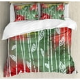 thumbnail image 1 of Ambesonne Watercolor Duvet Cover Sets, Doodle Leaves Exotic, 2-Queen, Jade Green Yellow Red, 1 of 7