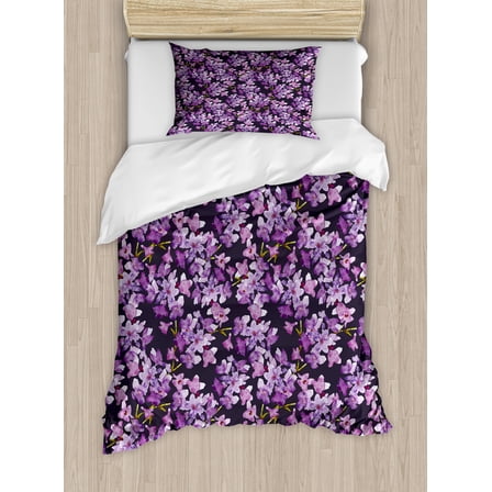 Ambesonne Watercolor Duvet Cover Sets, Paintbrush Summer Flora, 2-Twin, Grey Violet