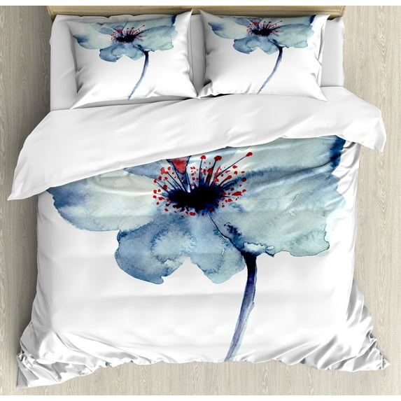Ambesonne Watercolor Duvet Cover Sets, Spring Flora, 2-King, Pale Blue