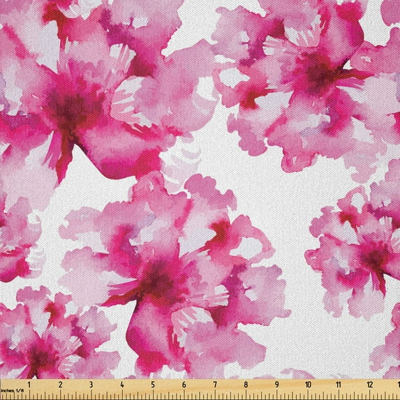 Ambesonne Watercolor Fabric by the Yard Microfiber, Abstract Peonies, 1 Yard, Pink Magenta