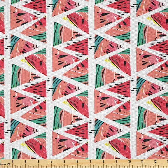 Ambesonne Watercolor Fabric by the Yard Microfiber, Abstract Watermelon, 3 Yards, Coral Pink Turquoise