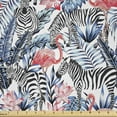 thumbnail image 1 of Ambesonne Watercolor Fabric by the Yard Microfiber, Flamingo with Zebra, 1 Yard, Blue Black Coral, 1 of 2