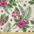 thumbnail image 1 of Ambesonne Watercolor Fabric by the Yard Microfiber, Plumeria Hibiscus, 10 Yards, Magenta Cream Green, 1 of 2