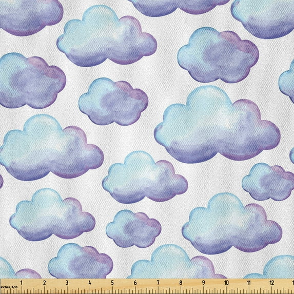 Ambesonne Watercolor Fabric by the Yard Microfiber, Simple Gradient Clouds, 1 Yard, Ceil Blue Pale Blue