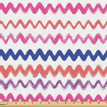 Ambesonne Watercolor Fabric by the Yard Upholstery, Grunge Wavy Zigzags Fun, 2 Yards, Pink Coral and Royal Blue