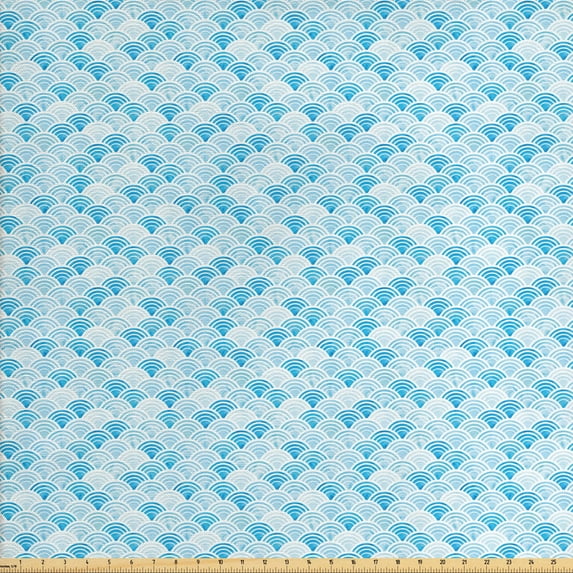 Ambesonne Watercolor Fabric by the Yard Upholstery, Ocean Curve Pattern, 5 Yards, Pale Blue Blue