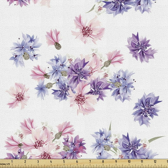 Ambesonne Watercolor Fabric by the Yard Upholstery, Wedding Flowers, 1 Yard, Lilac Lavender Pink