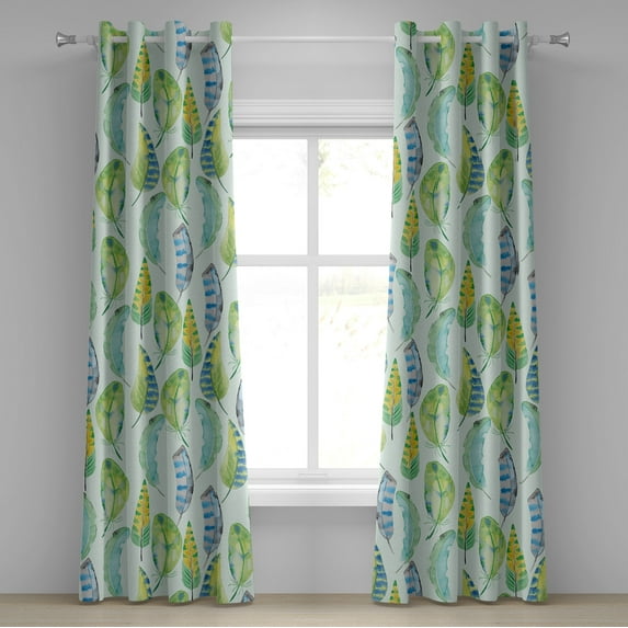 Ambesonne Watercolor Feathers Grommet Curtain, Nature Boho Art, 50"x84", Lime Green Mint Green