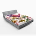 thumbnail image 1 of Ambesonne Watercolor Fitted Sheet, Birds on a Branch, Full Size, Purple Fern Green, 1 of 3
