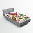 thumbnail image 1 of Ambesonne Watercolor Fitted Sheet, Birds on a Branch, Twin XL Size, Purple Fern Green, 1 of 3