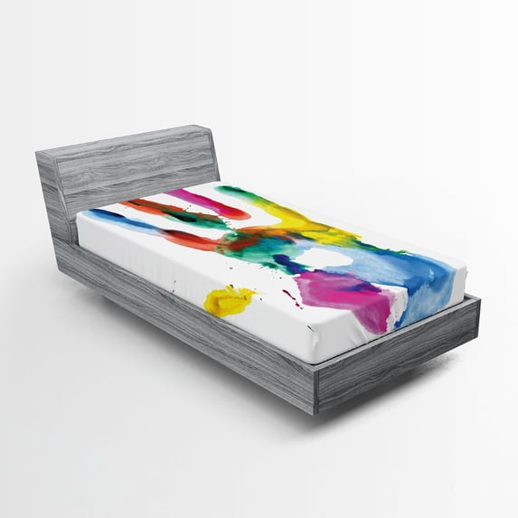 Ambesonne Watercolor Fitted Sheet, Colored Human Hand, Twin Size, Multicolor