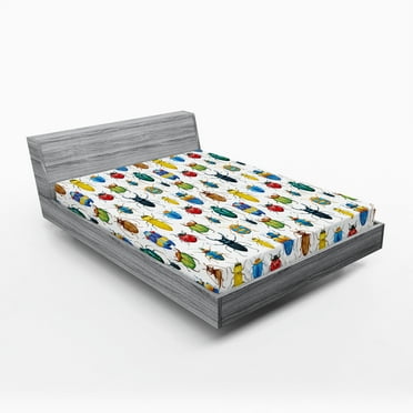 Ambesonne Watercolor Fitted Sheet, Colorful Insects, California King, Multicolor
