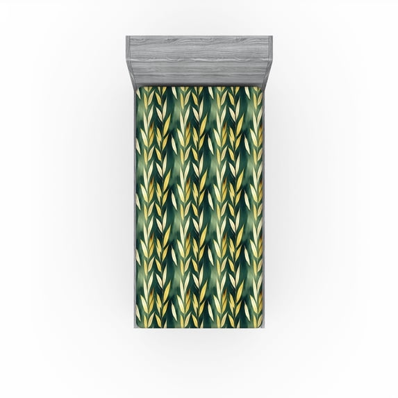 Ambesonne Watercolor Fitted Sheet, Falling Autumnal Leaves, Twin XL Size, Dark Teal and Pastel Yellow