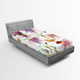 thumbnail image 1 of Ambesonne Watercolor Fitted Sheet, Flower Butterfly Bug, Twin Size, Multicolor, 1 of 2