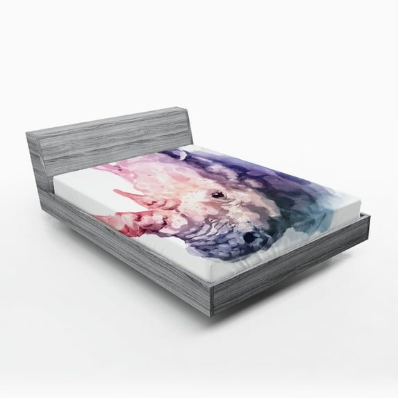 Ambesonne Watercolor Fitted Sheet, Pastel Savannah Animal, Full Size, Lilac Pink