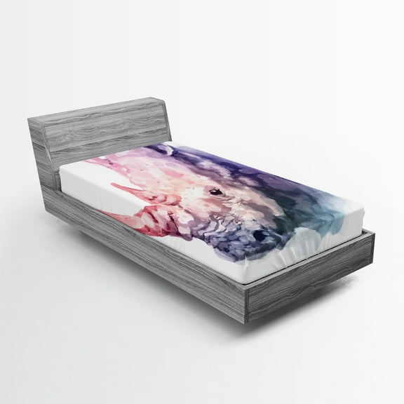 Ambesonne Watercolor Fitted Sheet, Pastel Savannah Animal, Twin XL Size, Lilac Pink