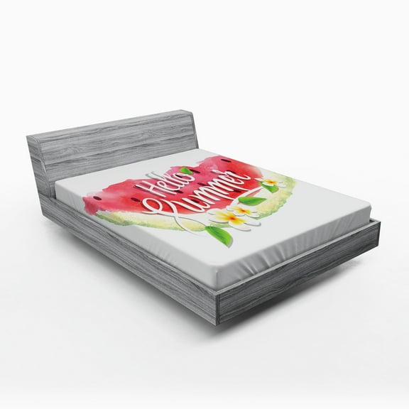 Ambesonne Watercolor Fitted Sheet, Summer Welcome Words, Full Size, Pink Mint Green