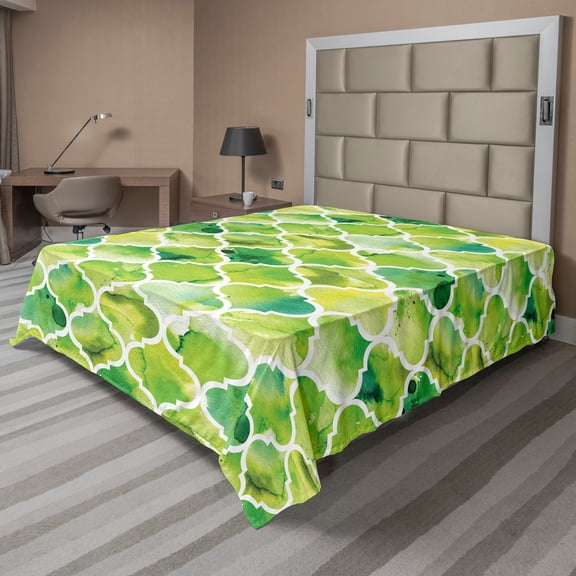 Ambesonne Watercolor Flat Sheet, Moroccan Trellis, Queen Size, Lime Green Yellow White